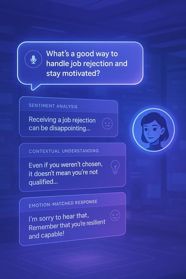 AI assistant uses emotion and sentiment analysis to offer support, showing intelligence in the evolution of the web.